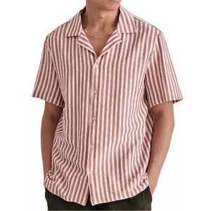 Wax London - Didcot Striped Camp Shirt Short Sleeve Button Up - Size Large